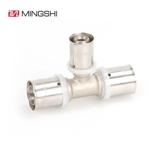 Mingshi raccords à pression en laiton à profil en T égal pour tuyaux d'eau et de gaz Pex Pert multicouches